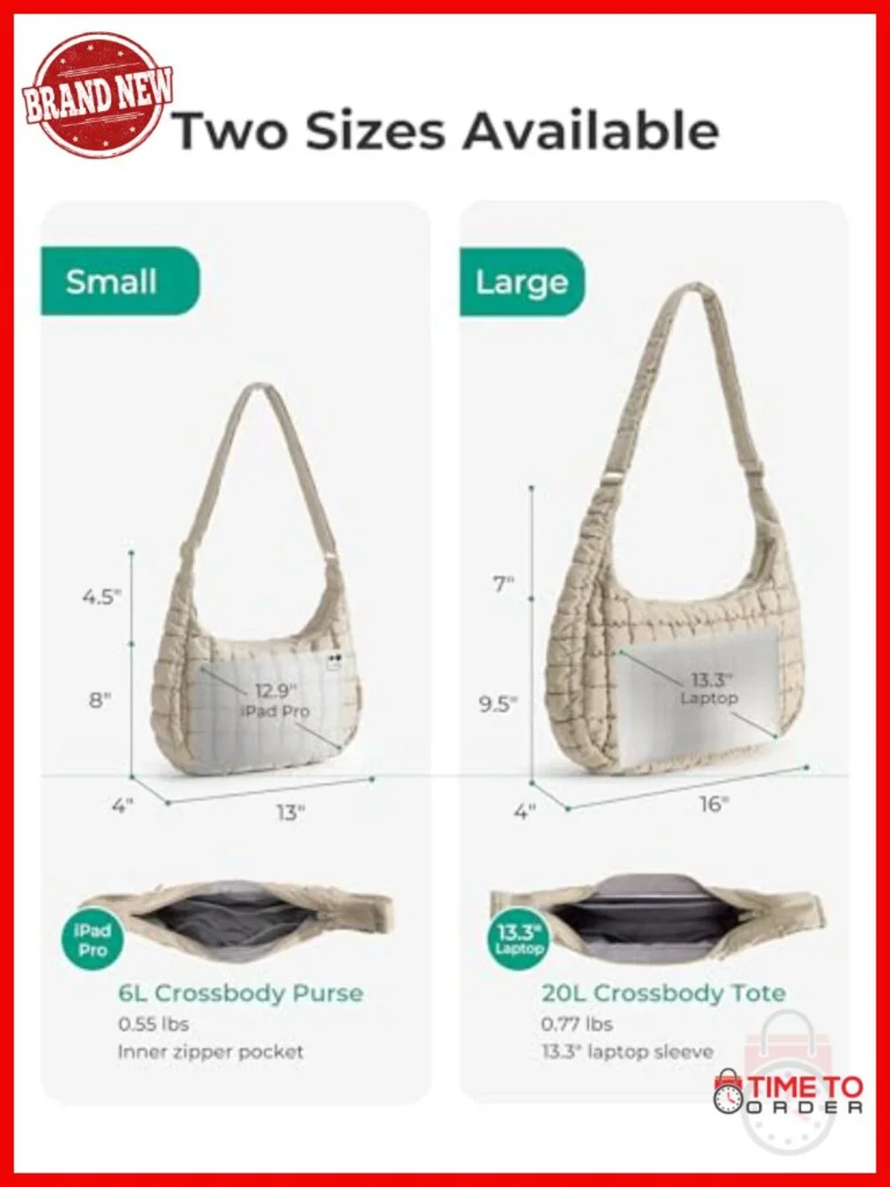 Quilted Crossbody Bag with Laptop Sleeve, Travel Hobo Shoulder Purse
